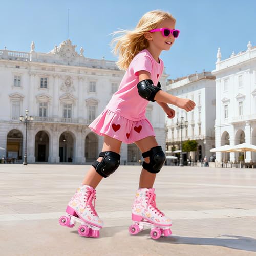 METROLLER Heart Youth Quad Roller Skates for Girls & Women Indoor Outdoor 1.5-2