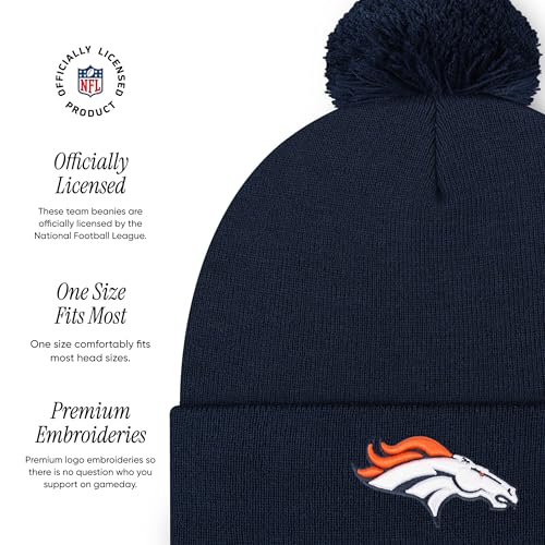 Denver Broncos Pom Beanie Hat - Navy - One Size