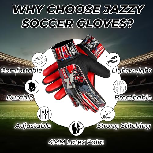 Youth Soccer Goalie Gloves - Size 4 for Ages 6-9 - Red1