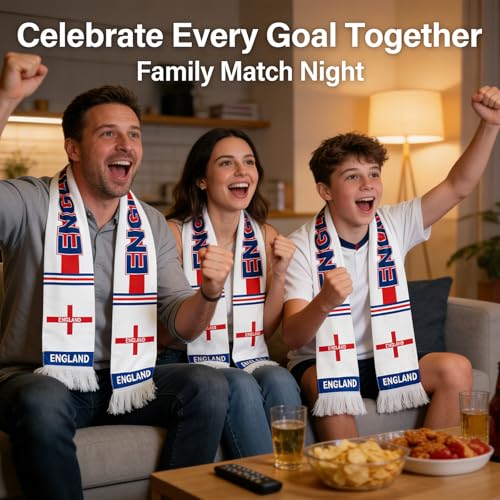 England National Team Soccer Scarf - Double-Sided Flannelette 53x7 Inch