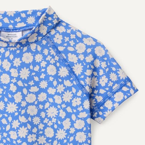 Girls' Short Sleeve High-Neck Rashguard T-Shirt - Small Blue Ditsy Floral