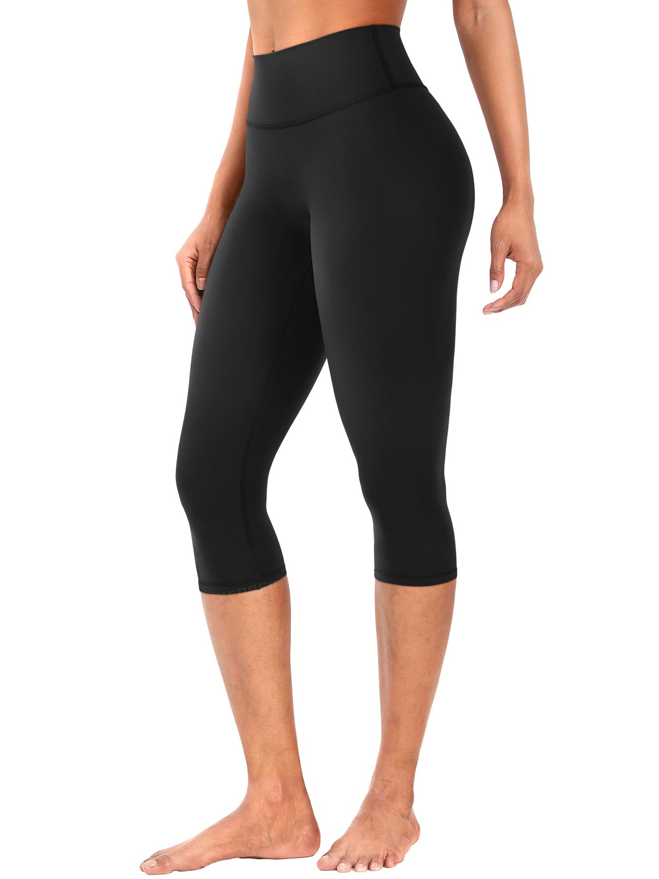 YEOREO Ease Womens Workout Capri Leggings 17" No Front Seam High Waisted Hidden Scrunch Gym Yoga Pants Black