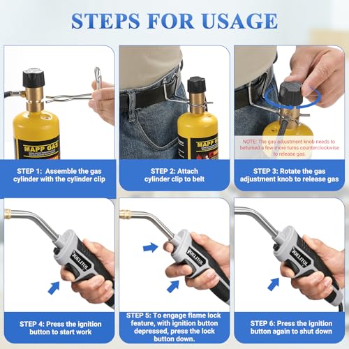 Propane Torch Kit, Mapp Gas Torch with Cylinder Clip, 5ft Hose and Trigger Start Adjustable Flame, Brazing Torch Kit for Soldering, DIY, Jewelry(Propane Cylinder Not Included)