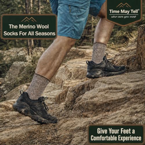 Mens Merino Wool Hiking Cushion Socks - Thermal Warm Boot Socks (Size 9-13, Brown, 2 Pairs)