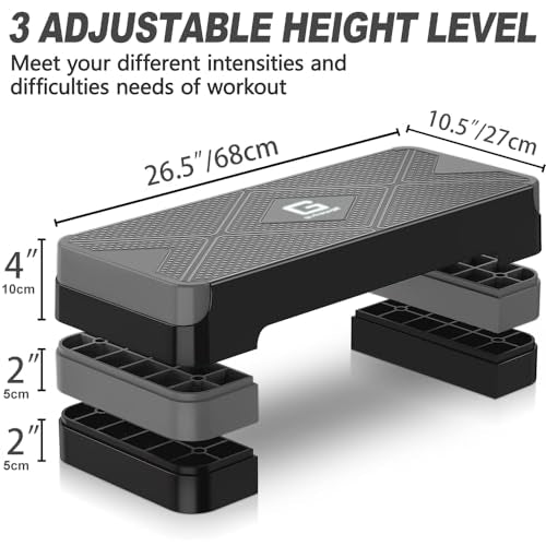 Adjustable Aerobic Exercise Step Platform - Gray, 26.5" Deck