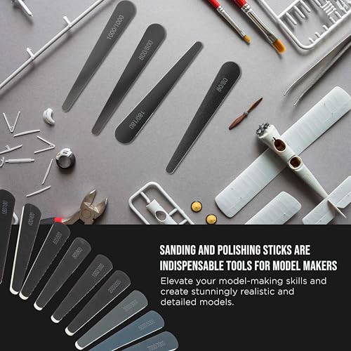 Dura-Gold Sanding Sticks and Polishing Sticks for Plastic Models, Pack of 20-2 Each of 10 Grits, Coarse 80 to Ultra-Fine 7000 Grit, Water Drop Style - Sand Wood Metal Auto Detailing, Hobby Sandpaper