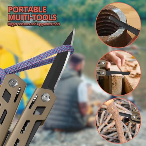 Fangfo 17-in-1 Stainless Steel Multitool with Pocket Knife, Pliers & Bottle Opener - Brown