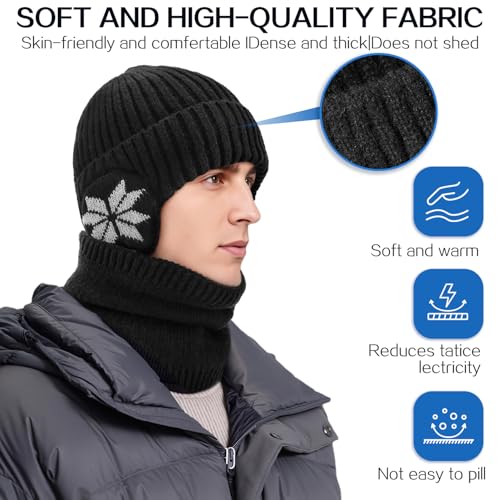 Men's Winter Beanie Hat and Scarf Set - Fleece Earflap Beanie