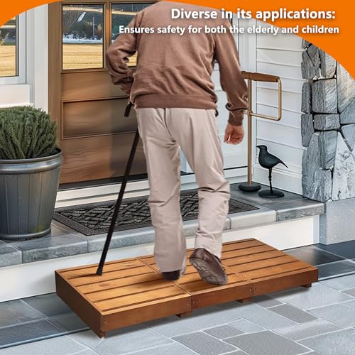 Wooden Step Stool with Non-Slip Pads - 35” Outdoor Height - Oak