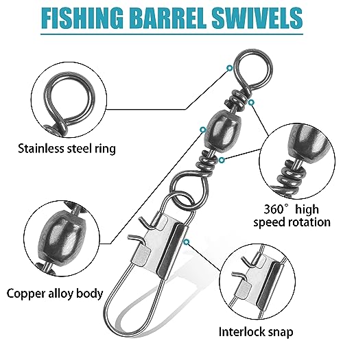 Fishing Swivel Snaps - 50pcs 10#-28lb Stainless Steel Connectors