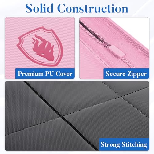 Pink 12 Pocket Trading Card Binder 15 x 13.6 Inches - Fabmaker 912 Capacity