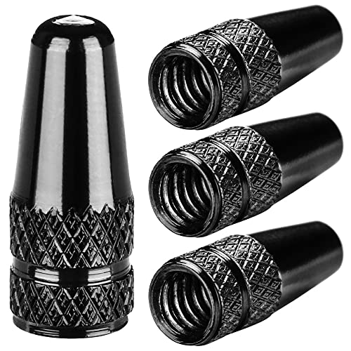 Aluminum Presta Valve Stem Caps for Road & MTB Bikes - Black (4 Pack)