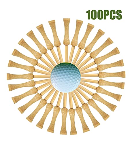 Bamboo Golf Tees - 100 Pack, 2-3/4 Inch Natural Wooden Tees