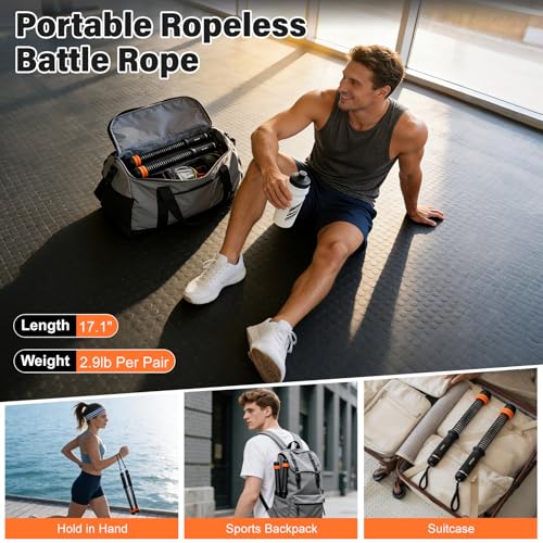Adjustable Ropeless Battle Ropes - Portable Cordless Gym Equipment - Black