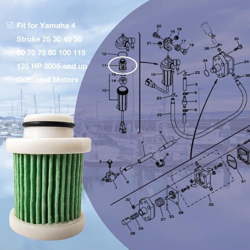 Yamaha 4-Stroke Fuel Filter Element for 25-135 HP Outboard Motor (2-Pack) - Fits Models 2005+