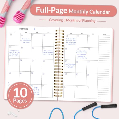 Pink A5 Fitness Journal Workout Planner for Men & Women, 6.4 x 8.3 inches, Gym & Home Use, Goal Tracking & Progress Log