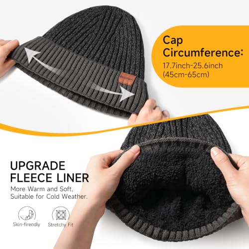 BESSTEVEN Winter Beanie Hat for Men Women - Fleece Lined Knit Cuffed One Size (Black/Grey)