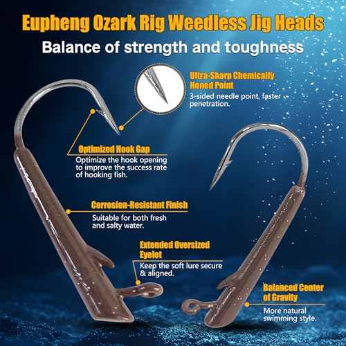 Eupheng Ozark Rig Jig Heads 3/16oz 15PCS Weedless Hover Rig Texas Hooks