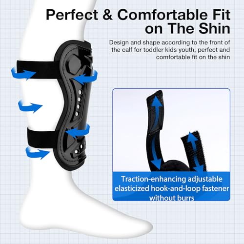 Motspo Toddler Soccer Shin Guards with Adjustable Double Straps, Black-White, Medium (3'9"-4'5" tall)
