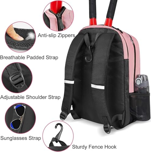Ytonet Large Pink Tennis Backpack for 2 Rackets – Insulated Cooler Pocket