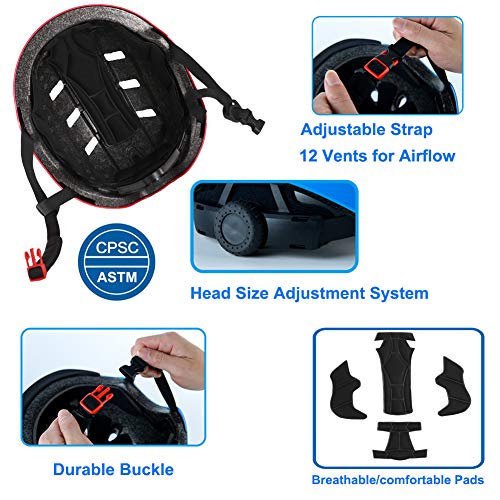 Multi-Sport Helmet - Adjustable Lightweight, Black - Medium Size