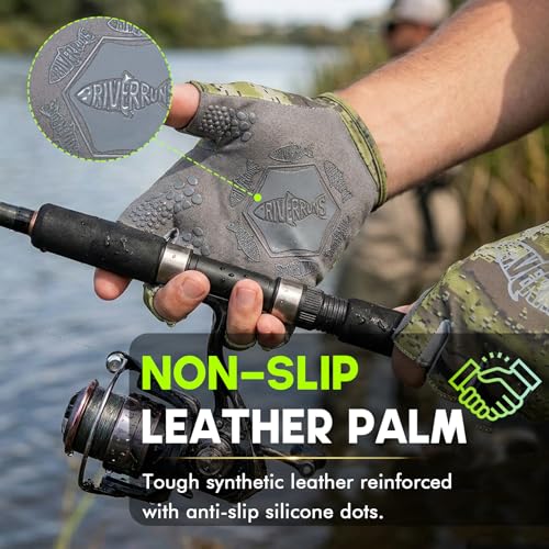 Fingerless Fishing Gloves - Shortened Wrist UPF50+ - Camo Green - Lightweight & Breathable