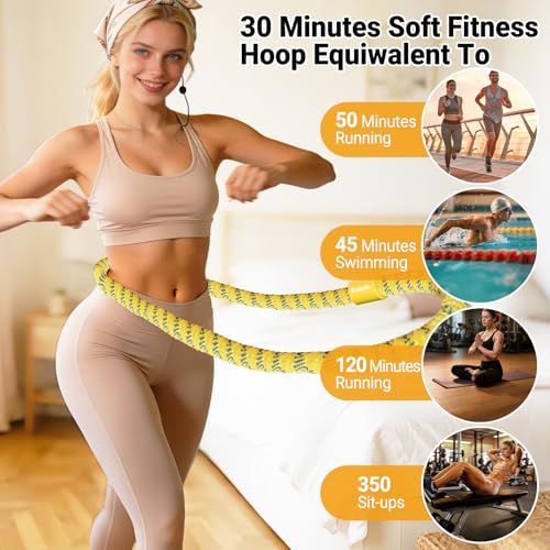 Weighted Fitness Hula Hoop - 3.3 lbs Soft Spring Hoop - Yellow