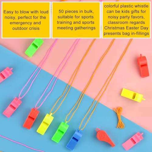 5-Piece Loud Plastic Emergency Whistle Set with Lanyards - Colorful
