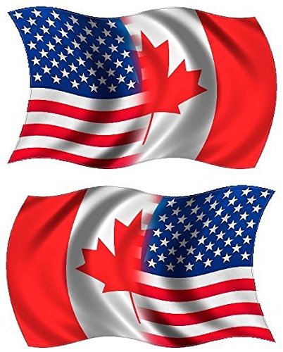 Waving Canadian American Flag Decal Sticker - Durable Vinyl
