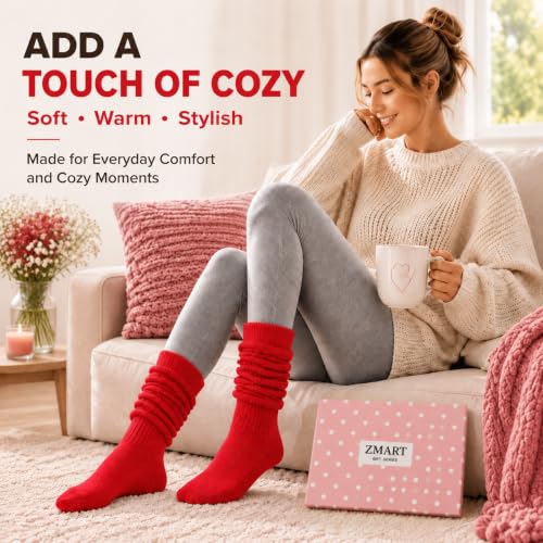 Cozy Slouch Socks for Women - 80s Style in Red, Medium/Thick