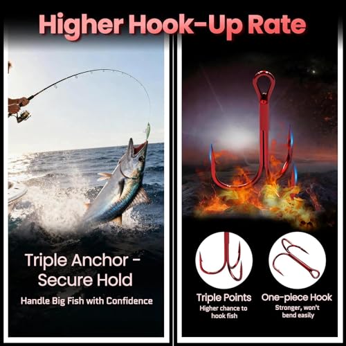 Treble Hooks - Sharp Red Carbon Steel Replacement Hooks 25pcs