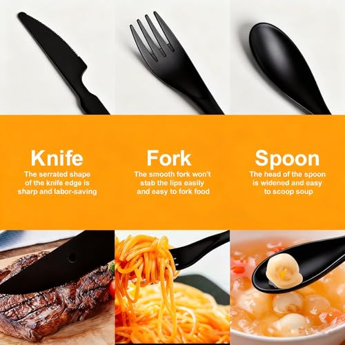 Reusable Travel Utensil Set with Case - Wheat Straw Portable Cutlery - Black