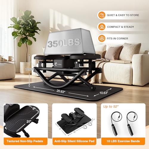 Rock Stepper Exercise Machine - 350 LBS Capacity, Portable & Noise-Reducing - Black