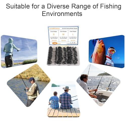 720PCS Fishing Bobber Stopper Kit - Oval Rubber Float Sinker Stops (S, M, L)