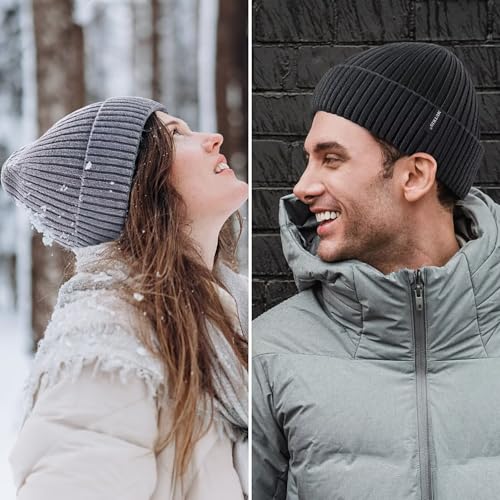 MUTKIS Beanie Hat 30% Merino Wool Knit Black – Unisex Warm Lined Winter Hat