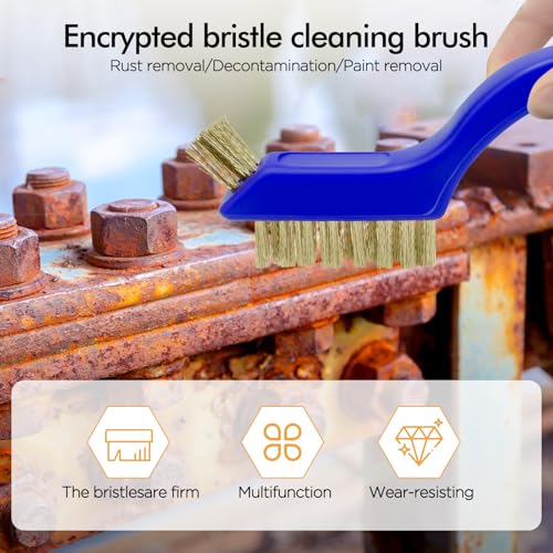 Wire Brush Set for Cleaning Rust, 7 Inch Stainless Steel/ Brass/ Nylon Brush for Cleaning Welding Slag, Paint and Dirt Removal (3 Pcs Red + 3 Pcs Blue, 7 Inch)