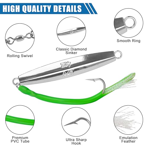 Diamond Jigs Saltwater Fishing Lures - Green 1oz Casting Spoon