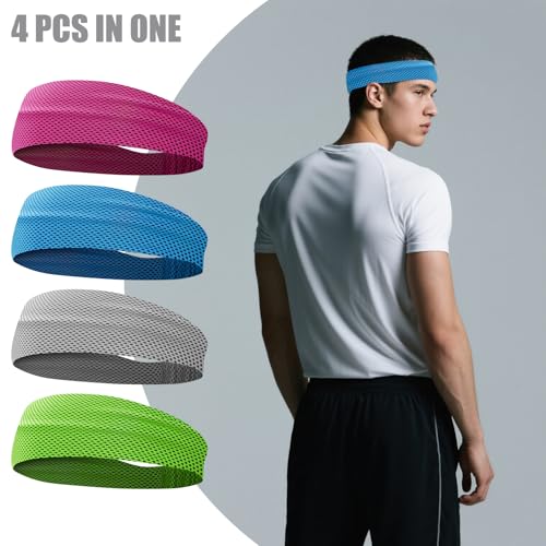 Cooling Headbands for Men & Women - 4 Pack Sweatband Set