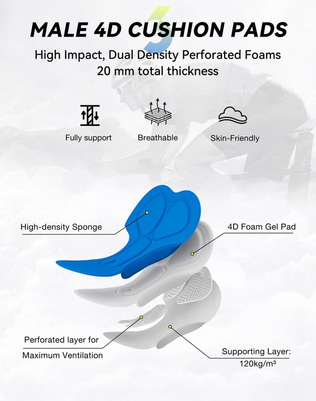 Men's Cycling Underwear with Anti-Slip Leg Grips & 4D Padding - Large Black/Blue