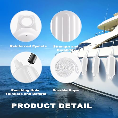 SOTISI White Inflatable Boat Fenders 5.5x20-inch 4-Pack Marine Docking Bumpers