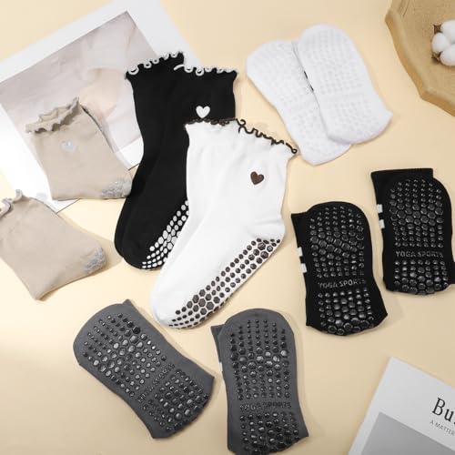Cute Non-Slip Pilates Grip Socks for Women - 6 Pairs