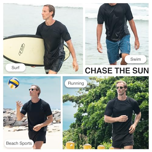 Men's Swim Shirt - UPF 50+ Short Sleeve Rash Guard - Small Black/Charcoal
