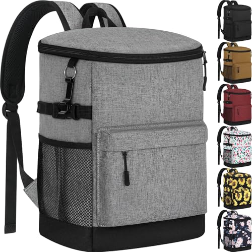 Tenot Light Grey Cooler Backpack 33 Cans Insulated Leakproof Portable Bag