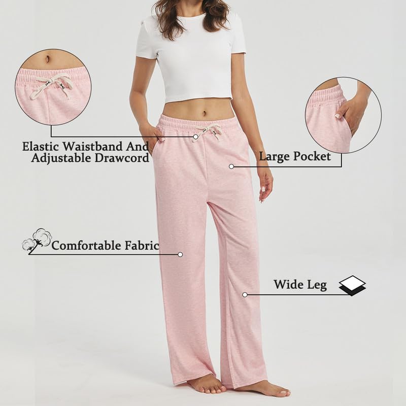 OAKVON 3-Pack Womens Lounge Pants with Pockets, Wide Leg Sweatpants, Soft Comfy Pajama Bottoms with Drawstring Waist