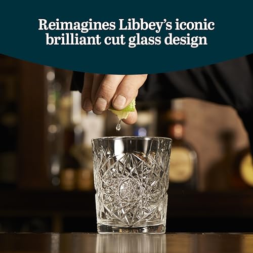 Libbey Hobstar Clear Cut Glass Drinking Glasses Set of 4 - Vintage Style, 12 oz