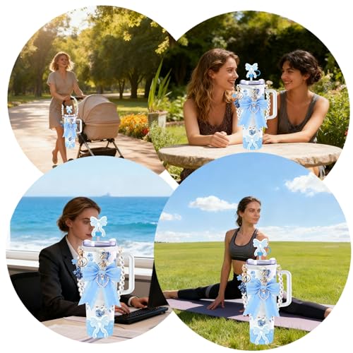 FRZSHENG Blue Tumbler Accessories for Stanley 30oz 40oz Cup with Straw Cover & Boot Set