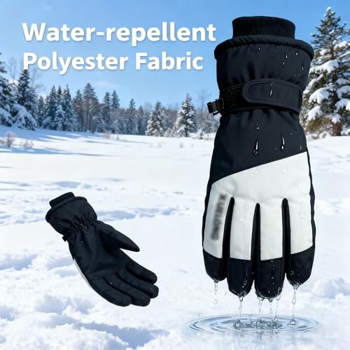 Kids Waterproof Winter Ski Gloves - Black, 9.8x4.3in