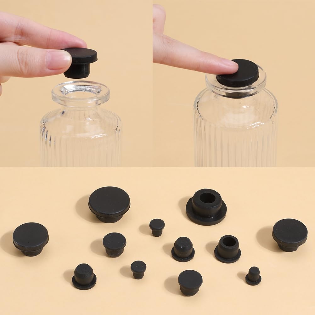 GORGECRAFT 20Pcs 5 Sizes Silicone Hole Plug Black Rubber Round Waterproof Button Tube End Cover Soft Flexible Stopper Plugs Furniture Accessory Fit for Bottle Pipes 7.5-21mm Inner Diameter