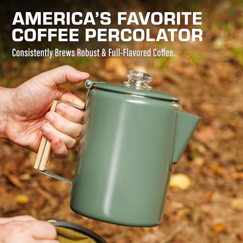 COLETTI Bozeman Color Series Percolator Coffee Pot Camp Green 9 Cup - No Aluminum or Plastic