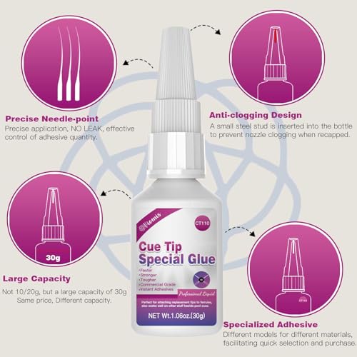 Quick-Drying Pool Cue Tip Glue - 30ml Billiard Cue Tip Repair Adhesive